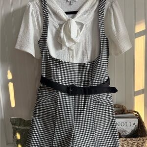 Unique Vintage One-of-a-Kind Monochrome Checkered Ensemble Romper